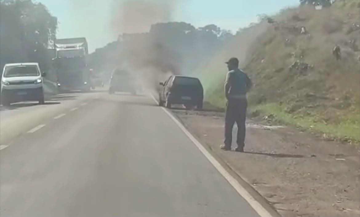 Carro pega fogo na rodovia 466 perto do município do turvo